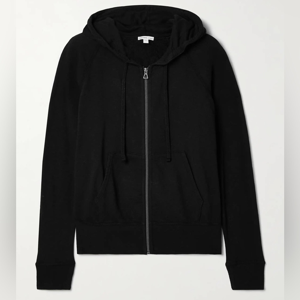Black Zip-Up Hoodie with Drawstring Hood